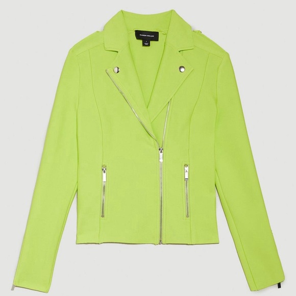 NWT Karen Millen Lime Green Moto Jacket - Picture 3 of 7